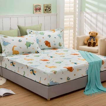 床包組-內含床包+枕套/純粹好棉/2411快樂小恐龍(綠)