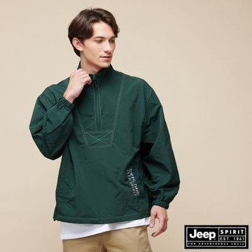 JEEP  男裝 防潑水半拉鍊長袖衝鋒衣-綠色
