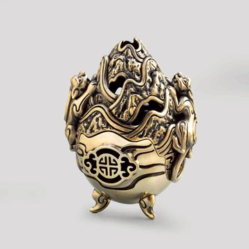 【JK銀飾】鎮財靈山 貔貅博山爐／黃銅【貔貅、招財、保平安、香座、臥香座、臥香】