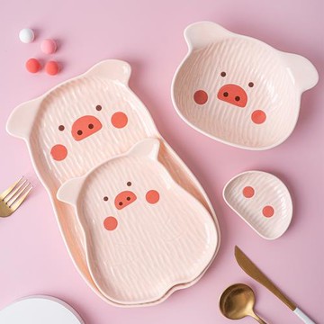 卡通造型動物造型陶瓷餐具兒童家用輔食微波適用兒童飯碗網紅碗盤