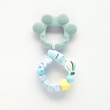 9顆 soon 熱氣球 兔子 珊瑚藍熊掌固齒器 / 客製化奶嘴鏈