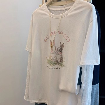 假兩件上衣 長袖T恤 上衣 罩衫 特大碼假兩件蕾絲網紗拼接防曬長袖t恤女夏罩衫韓系減齡上衣