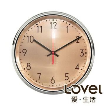Lovel31cm工業風鐵框魚眼鏡面靜音時鐘-金(M725N-RG)