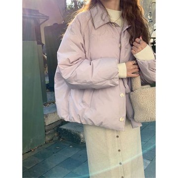 好穿版型紫色短款羽絨服女寬松休閑90白鴨絨小個子冬季新款外套