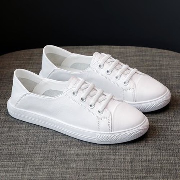 全皮小白鞋女真皮2025新款春夏網紅百搭單鞋簡約舒適孕婦平底鞋子