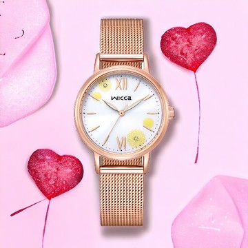 【CITIZEN】星辰 Wicca 少女系列 KP5-166-21 日系雛菊 簡約三針 太陽能 米蘭錶帶  白/玫瑰金