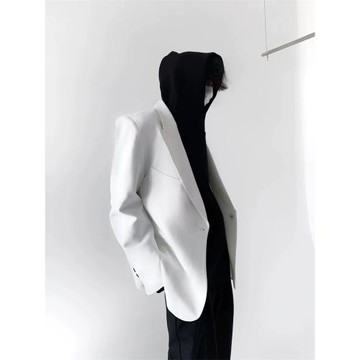 小眾極簡ins白色西裝外套男炸街高級感垂感戧駁領休閑墊肩西服潮