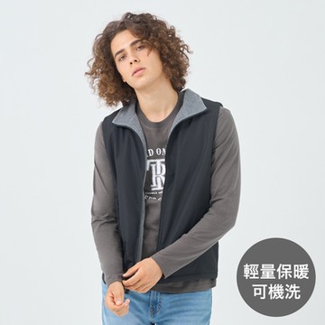 GIORDANO 男裝休閒立領背心 刷毛蓄暖系列 - 09 標誌黑
