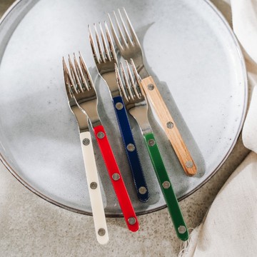 法國製 Sabre Paris 復古酒館 鈕扣甜點叉 16cm - 勃艮第紅