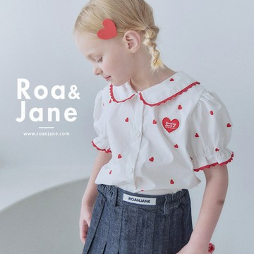 韓國專櫃 RoanJane 象牙白滿版小紅心泡泡短袖襯衫