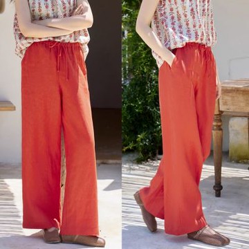 設計所在 獨家高端限量系列 100%砂洗亞麻寬褲(S-L可選)