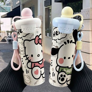 🍒壹灣出貨🍒凱蒂KT卡通保溫杯不鏽鋼吸管浮球大容量咖啡杯便攜可愛學生杯子