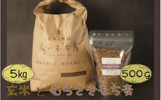 らいむ工房のむらさきもち麦500gと玄米5kg(1903R)