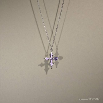 🚚桃園出貨🚚Vintage古著The Purple Cross女生項鏈紫色水鑽十字架吊墜飾品新