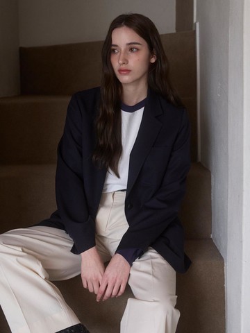 Spring Wool Single Blazer [Navy]