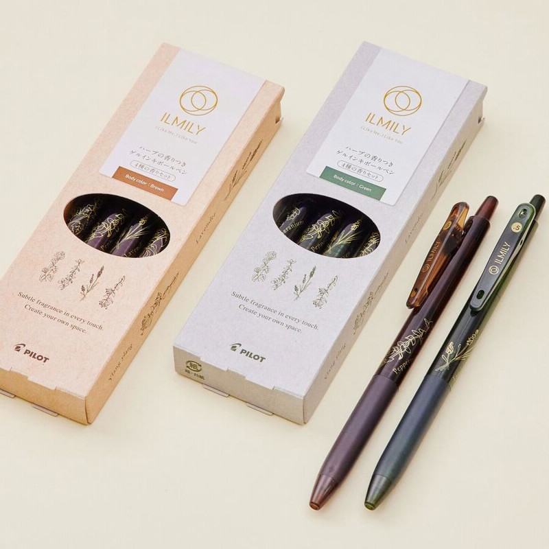 ILMILY★ハーブの香りつき　ブラウンボディ　4本セット PILOT ILMILY イルミリー ハーブの香りつき ゲルインキ