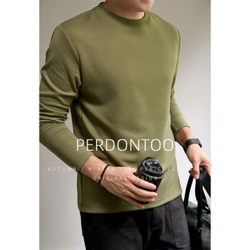 2025秋冬季高端豎紋雙面一體絨打底長袖T恤男裝純色圓領保暖衣