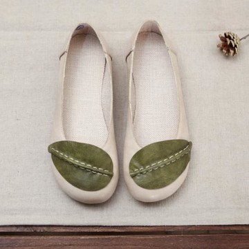 春季新淺口平底低幫休閑鞋森系復古文藝葉子軟底豆豆鞋奶奶單鞋女