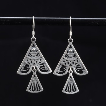 S925純銀掐絲三角形扇子耳環復古精致耳飾女耳環2020年新款潮氣質