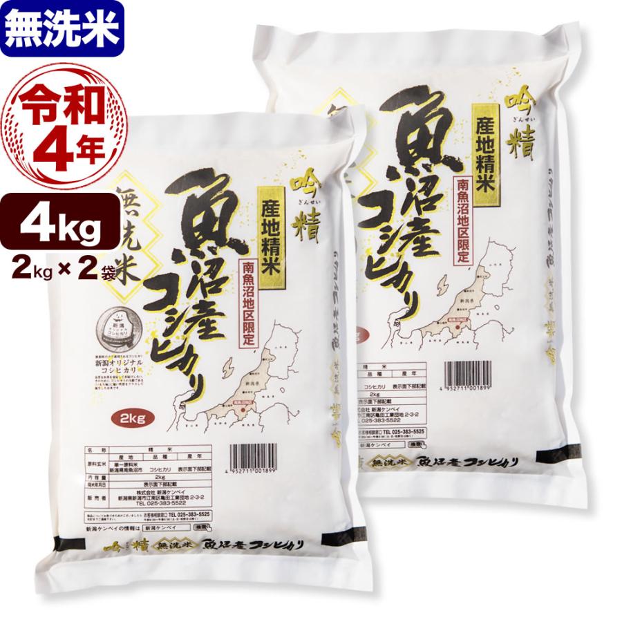 新米 無洗米 4kg 南魚沼産コシヒカリ 吟精 令和5年産 (2kg×2袋) 送料無料 (北海道、九州、沖縄除く)