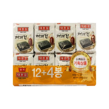 Daechungim 大川 傳統海苔 Set 16入 (12+4包) ，40年傳統名品紫菜  72g  1袋
