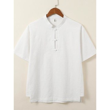 亞麻短袖t恤男夏季中國風男裝新中式唐裝盤扣上衣棉麻半袖體恤薄