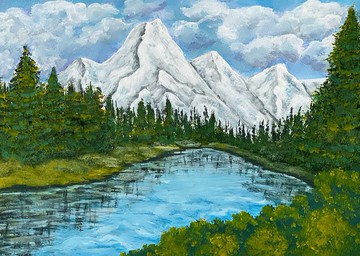 White mountains. Mountain landscape. Gouache.
