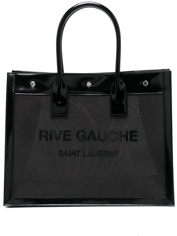 Saint Laurent - Rive Gauche patent-finish tote bag - women - Fabric/Calf Leather/Brass - One Size - Black