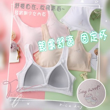 【台灣現貨❤️開發票】少女純棉內衣🌸一體式固定罩杯 學生防走光 小女孩發育期內衣 透氣網眼 青春期女孩/大童/女童小背心