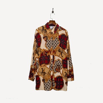 【蛋植物古著】馬術漫遊印花古著襯衫