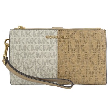 MICHAEL KORS JET SET 印花手提式雙拉鍊中長夾.香草棕