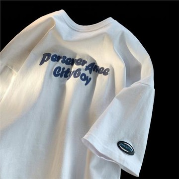 純棉短袖t恤男夏季潮牌潮流字母印花上衣美式復古體恤半截袖衣服