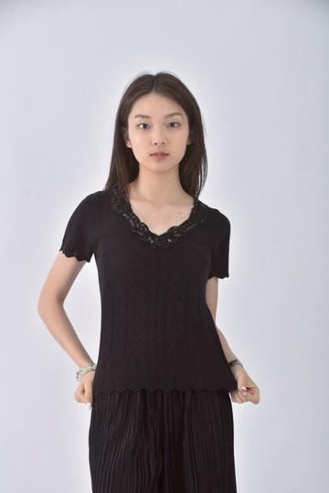 (S) loranzo質感V領黑色短袖上衣