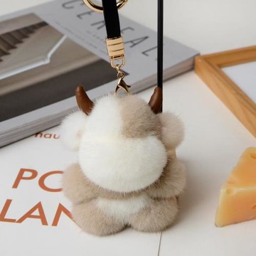 可愛皮草水貂毛小牛書包包掛飾毛絨玩偶公仔汽車鑰匙扣車內掛飾