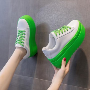 厚底休閑小白鞋2024年新款女鞋內增高松糕底韓版真皮單鞋板鞋百搭