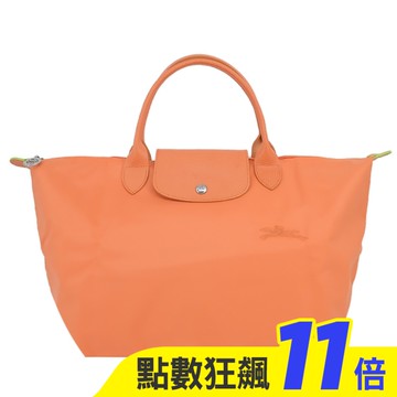 LONGCHAMP LE PLIAGE GREEN系列刺繡手提水餃包(中/橙)1623-919-P54