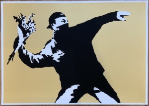 Banksy バンクシー LOVE IS IN THE AIR GOLD WCP リプロダクション シルクスクリーン プリント 現代アート