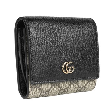 GUCCI Petite Marmont經典雙G緹花紋壓釦零錢短夾-黑色