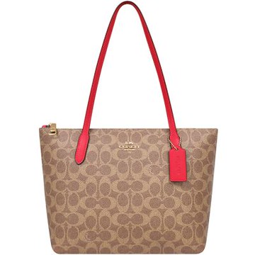 COACH 紅色大C PVC中型托特包