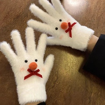 聖誕節雪人手套裝飾卡通紅鼻子加厚加絨冬季騎行防寒防凍女學生