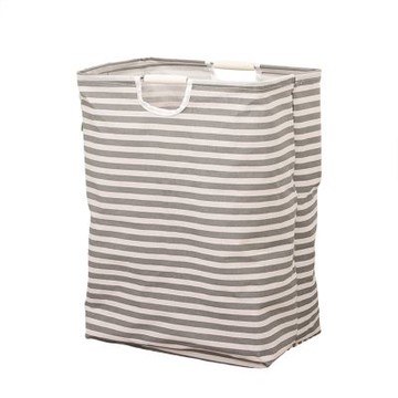 OAK&FIR 折疊手提布藝髒衣收納筐 灰白粗橫條紋,40*27*53cm