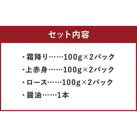 ふるさと納税 特選 馬刺し 詰合せE 霜降り（100g×2パック） 上赤身（100g×2パック） ロース（100g×2パック）醤油1本付き 合計600.. 熊本県菊池市