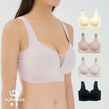 韓國 JUNGDOG 深V紗舒眠內衣 睡眠內衣 無鋼圈內衣 無痕內衣 - 藕膚色-Q
