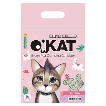 O'KAT 美喵人生 條狀豌豆凝結砂 6L  2.5KG 天然可生物分解豌豆纖維製成  文青薔薇  1包