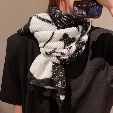 銀絲壓縐披肩長款潮棉麻褶皺圍巾女秋冬款洋氣時尚兩用