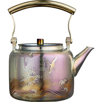 現貨+預購 水壺玻璃茶壺-仙鶴海浪金銀燒煥彩煮茶器74aj41【獨家進口】【米蘭精品】