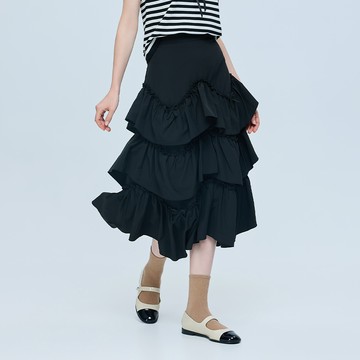 ILEY伊蕾 甜酷蛋糕長裙(黑；M-L)