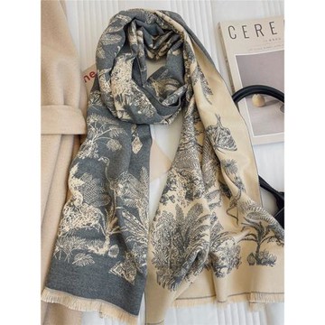 明星同款D家風格動物叢林仿羊絨厚圍巾秋冬款百搭外搭保暖厚披肩