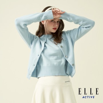 【ELLE ACTIVE】女款 簡約百搭針織外套-淺藍色 (EA24A2W5501-31)