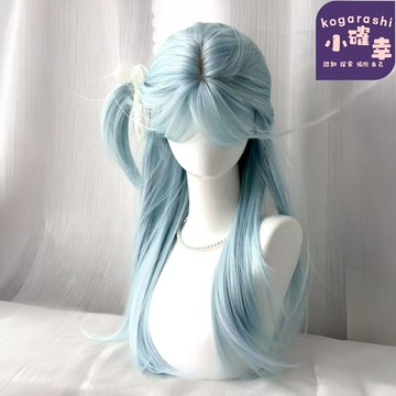 【baby藍氛圍感】假髮女 長卷發 全頭套式 劉海假髮 自然逼真 奶藍色 JK少女 春夏拍照 造型多變